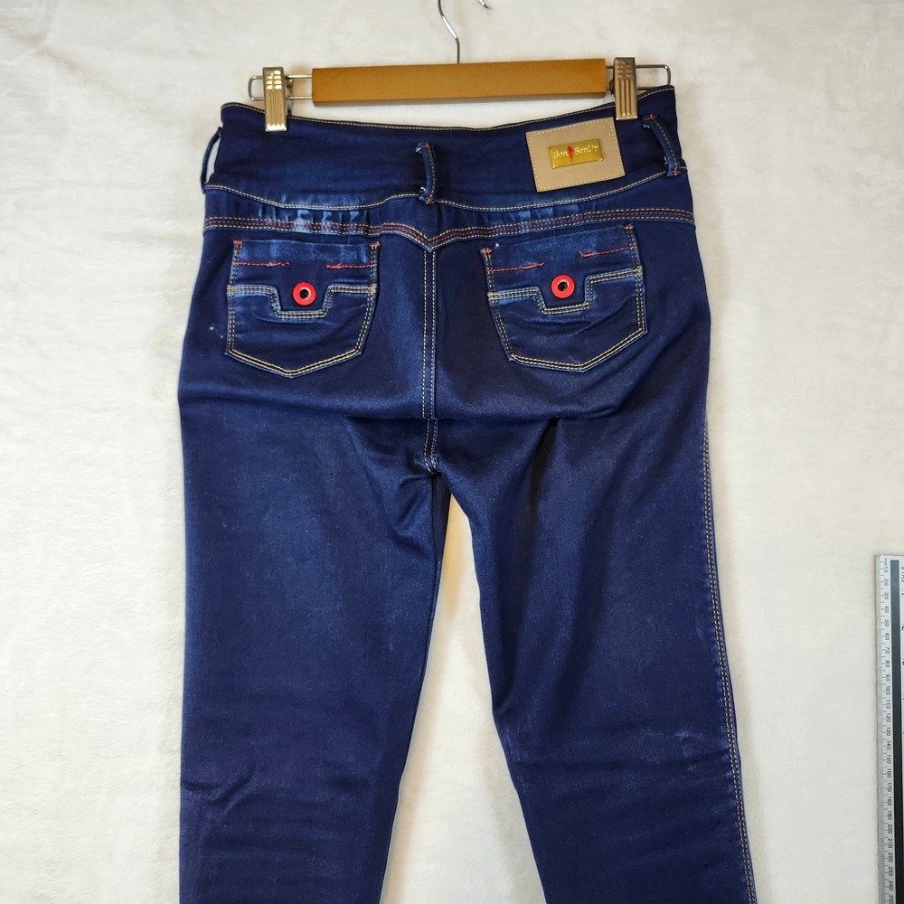 Bon Bon Up Womens High Rise Skinny Jeans Dark Wash Red Button Accents Indigo - Picture 7 of 14